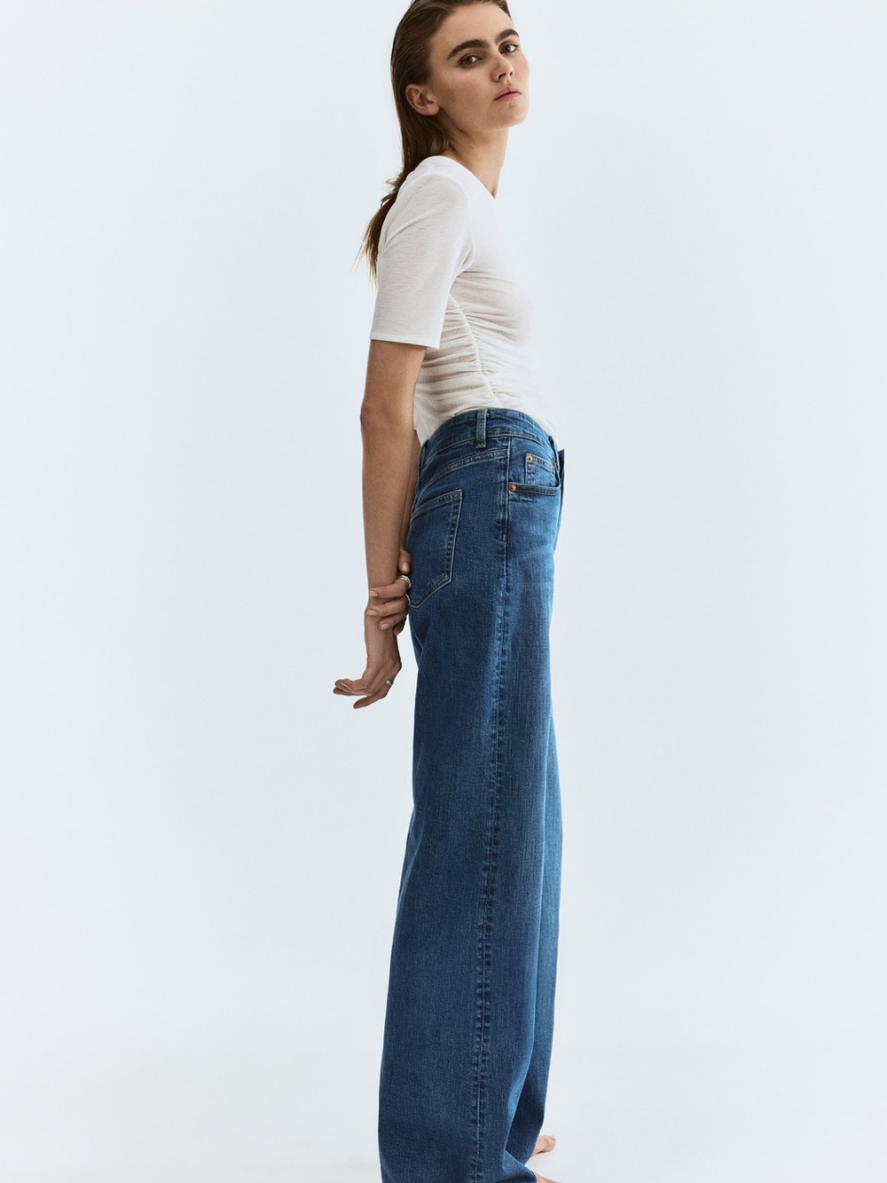 H&M Wide Leg High Rise Blue Denim Jeans Size 6